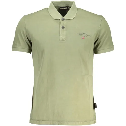 Grünes Baumwoll-Poloshirt mit Druck und Logo , Herren, Größe: XL - Napapijri - Modalova