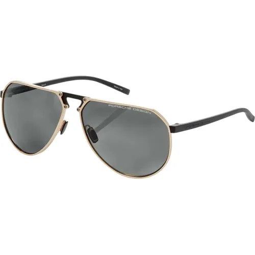 Goldrahmen-Sonnenbrille mit Grauen Polarisierten Gläsern , unisex, Größe: 64 MM - Porsche Design - Modalova