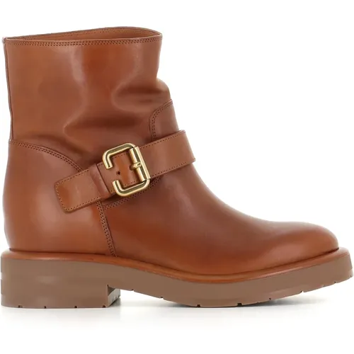 Cognac Leather Wedge Boots , female, Sizes: 5 UK, 7 UK, 4 1/2 UK, 3 1/2 UK, 5 1/2 UK - Chloé - Modalova