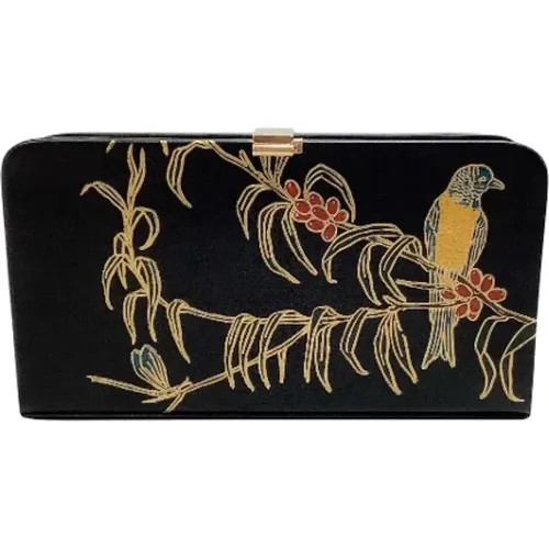 Schwarze Lederhandtasche mit Vogelmalerei - Dries van Noten Pre-owned - Modalova