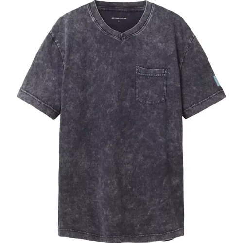 T-Shirt Kurzarmshirt mit V-Ausschnitt, ausgewaschener Optik und Brusttasche , Herren, Größe: M - Tom Tailor - Modalova