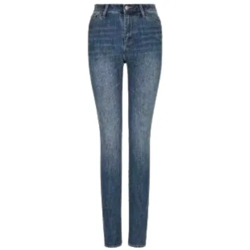 High-Waist Tapered Jeans Indigo Denim , Damen, Größe: W26 - Armani Exchange - Modalova