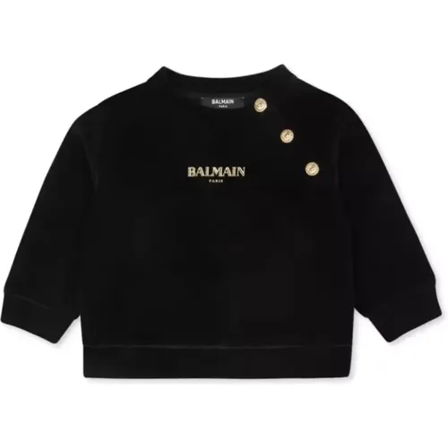 Kinder Schwarz/Gold Sweatshirt Rundhalsausschnitt - Balmain - Modalova