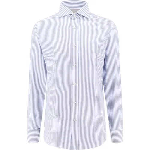 Blue French Collar Cotton Shirt , male, Sizes: M - BRUNELLO CUCINELLI - Modalova