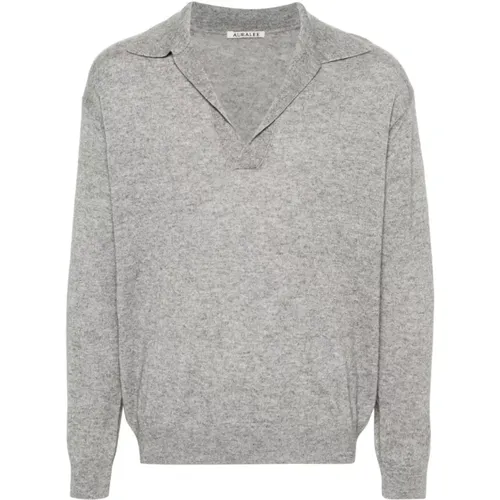 Heather Grey Knit Polo Shirt , male, Sizes: S, M - Auralee - Modalova