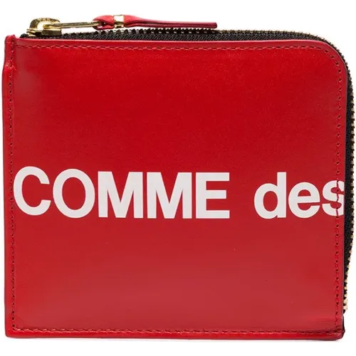 Rote Leder-Geldbörse mit Großem Logo , Damen, Größe: ONE Size - Comme des Garçons - Modalova