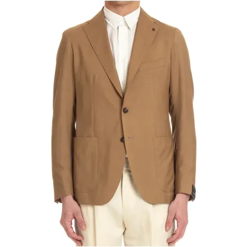Camel Wool Silk Slim Fit Jacket , male, Sizes: L, M, 2XL - Tagliatore - Modalova