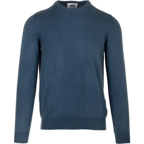 Denim Sweater Girocollo ML , male, Sizes: 3XL, L, XL, M, 2XL - Alpha Studio - Modalova