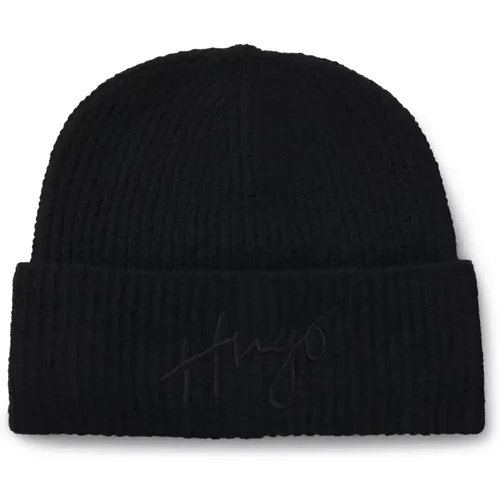 Ribbed Logo Beanie , male, Sizes: ONE SIZE - Hugo Boss - Modalova