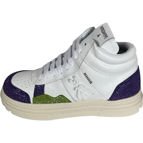 Z0081 V021 Women`s Platform Sneakers with Rhinestone Leather / Purple / Green , female, Sizes: 5 UK - PATRIZIA PEPE - Modalova