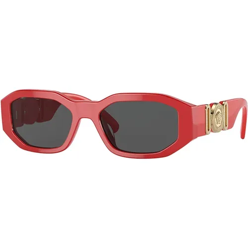 Roter Rahmen Dunkelgraue Linse Sonnenbrille , Damen, Größe: 48 MM - Versace - Modalova