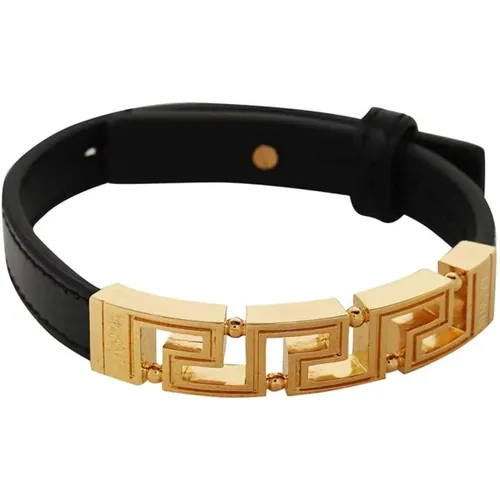 Verstellbares Lederarmband mit goldfarbener Hardware , Herren, Größe: ONE Size - Versace - Modalova