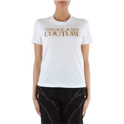 Baumwoll Logo Geprägtes T-shirt , Damen, Größe: XS - Versace Jeans Couture - Modalova