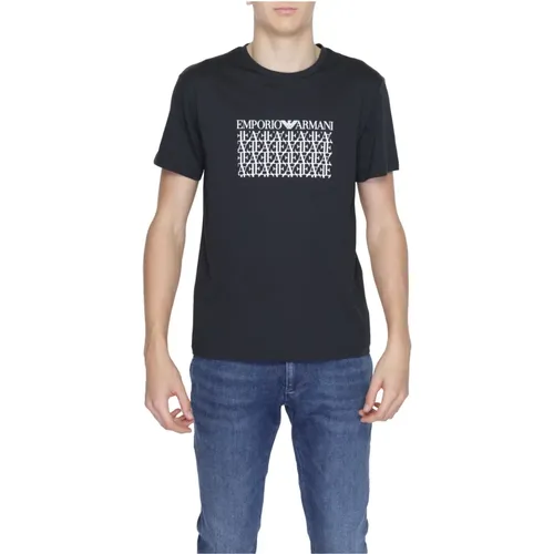 Schwarzes Baumwoll T-Shirt Frühling/Sommer Print , Herren, Größe: 2XL - Emporio Armani - Modalova