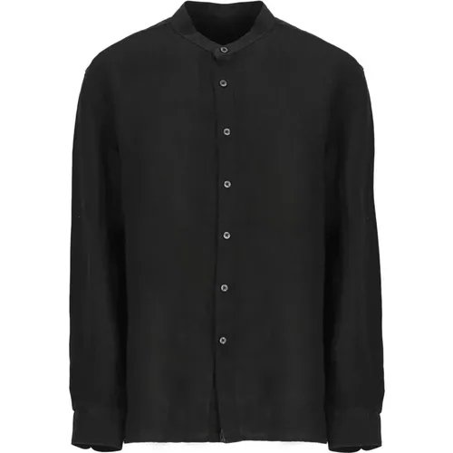 Schwarzes Leinenhemd mit Mandarin-Kragen - 120% lino - Modalova