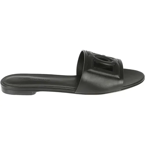 Schwarze Leder Flache Sandalen für Frauen - Dolce & Gabbana - Modalova