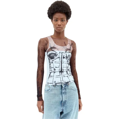 Mesh Grafik Print Sport Crop Top - Jean Paul Gaultier - Modalova