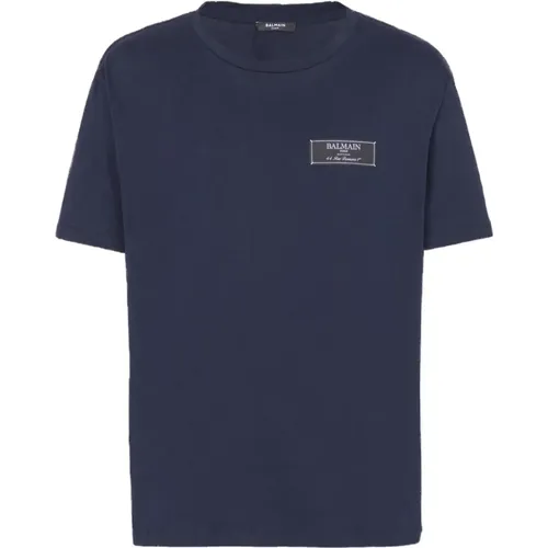 Round Neck Ribbed Trim T-shirt , male, Sizes: S, XS, XL, M, L - Balmain - Modalova