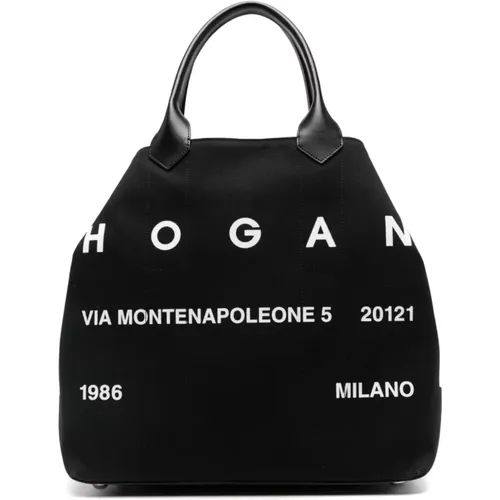 Canvas Leather Tote Bag , female, Sizes: ONE SIZE - Hogan - Modalova