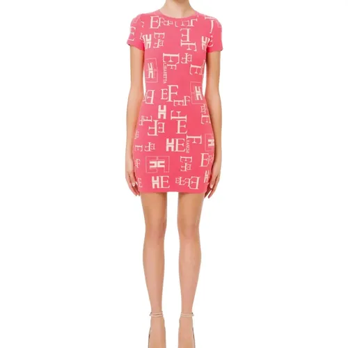 Printed Mini Dress with Letters , female, Sizes: XL, L - Elisabetta Franchi - Modalova