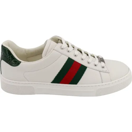 Lace-up Sneakers with Croco Leather Patch , female, Sizes: 4 UK - Gucci - Modalova