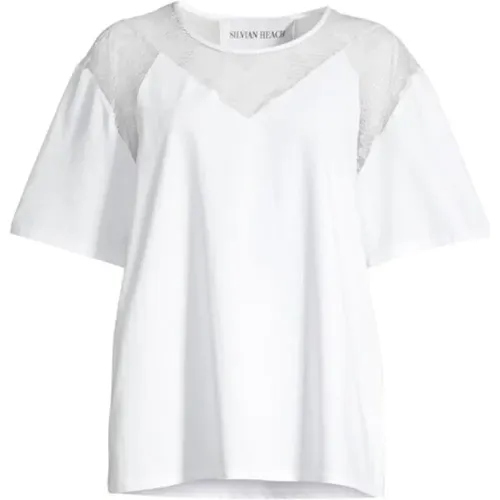 Lace Overlay T-Shirt , female, Sizes: XS - Silvian Heach - Modalova