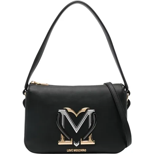 Schwarze Schultertasche mit Logoplatte , Damen, Größe: ONE Size - Love Moschino - Modalova