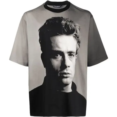 Schwarzes T-Shirt James Dean Stil , Herren, Größe: XS - Dolce & Gabbana - Modalova