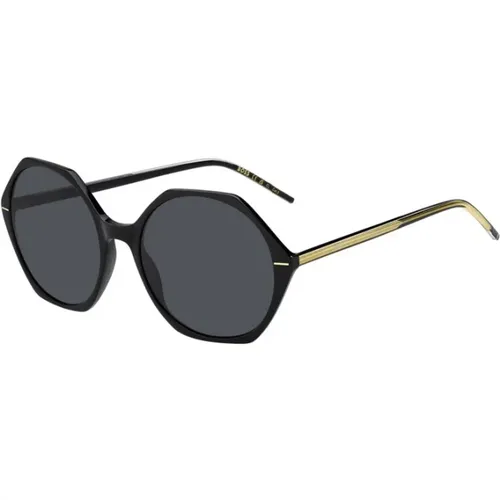 Schwarze Kristall Graue Linse Sonnenbrille , unisex, Größe: 56 MM - Boss - Modalova
