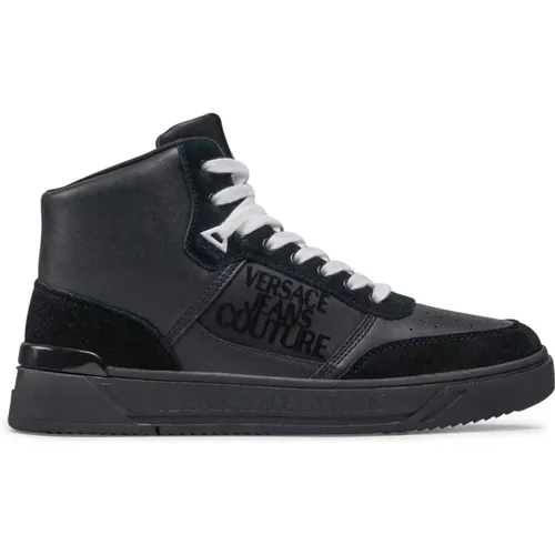 Schwarze Leder High Top Sneakers , Herren, Größe: 40 EU - Versace Jeans Couture - Modalova