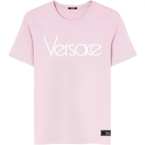 Rosa Jersey Logo Print T-shirt - Versace - Modalova