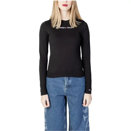 Schwarzes Print Langarm T-Shirt , Damen, Größe: XS - Tommy Jeans - Modalova