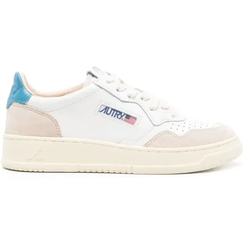 Vintage-inspired Low Top Sneakers - White/Azure , female, Sizes: 6 UK, 4 UK, 3 UK - Autry - Modalova