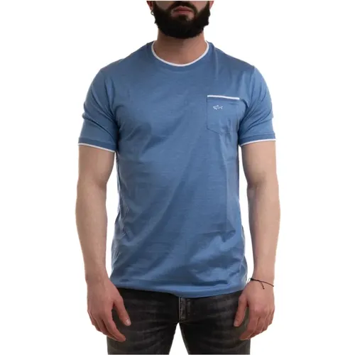 Gestreiftes Baumwoll-T-Shirt mit Tasche , Herren, Größe: 4XL - PAUL & SHARK - Modalova