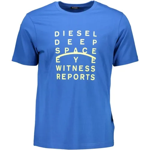 Blauer Crew Neck T-Shirt mit Distinctive Print , Herren, Größe: L - Diesel - Modalova