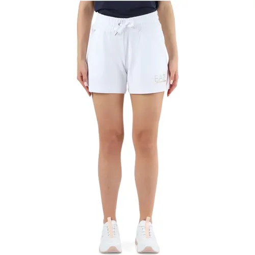 Sportliche Viskose-Shorts mit Strass-Logo , Damen, Größe: L - Emporio Armani EA7 - Modalova