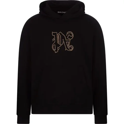 Studded Monogram Cotton Hoodie , male, Sizes: L, XL - Palm Angels - Modalova