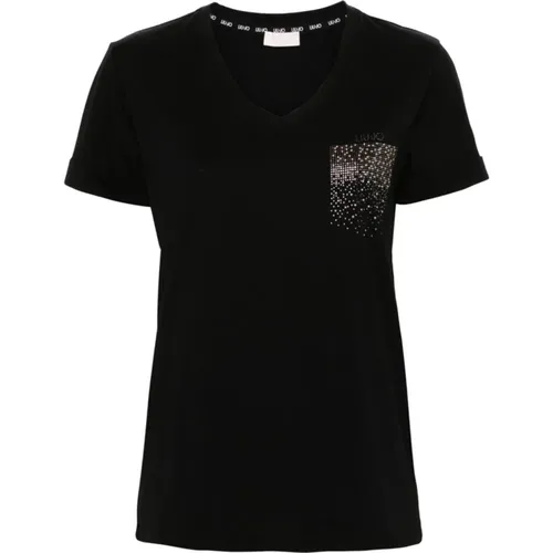 V-Neck Rhinestone T-Shirt , female, Sizes: M, L, S, XS - Liu Jo - Modalova