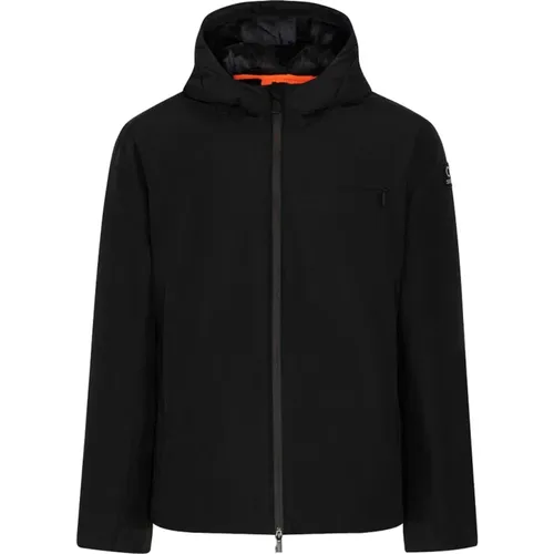 Schwarze Velours Kapuzenjacke mit Neopren-Details , Herren, Größe: 2XL - Suns - Modalova