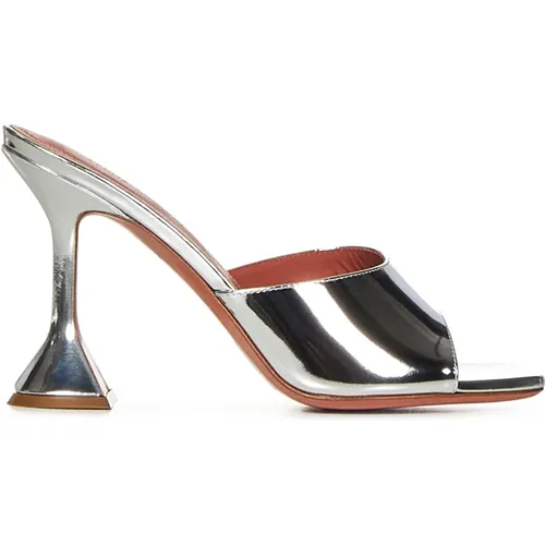 Silver Slip-on Sandals with Hourglass Heel , female, Sizes: 8 UK - Amina Muaddi - Modalova