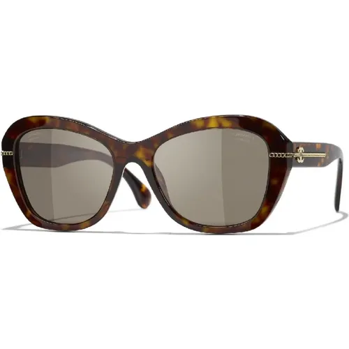 CC Sunglasses in Havana and Grey , female, Sizes: 55 MM - Chanel - Modalova
