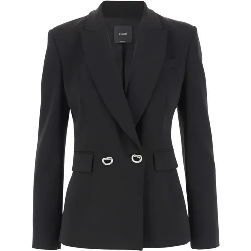 Schwarze Revers Jacke Doppelreihig Viskose Mix , Damen, Größe: M - pinko - Modalova