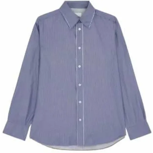 Blau Braun Gestreiftes Hemd mit Fransigen Kanten , Herren, Größe: 2XL - Paul Smith - Modalova