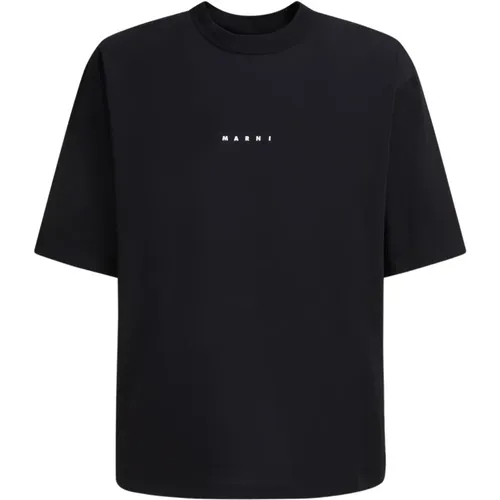 Cotton t-shirt with mini logo , male, Sizes: XL, L, M - Marni - Modalova