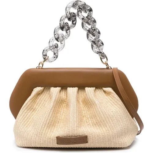 Braune Stroh- und Kunstledertasche mit verstellbarem Riemen , Damen, Größe: ONE Size - THEMOIRè - Modalova