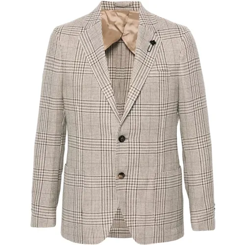 Check Pattern Jacket with Brooch Detail , male, Sizes: M, XL, 2XL - Lardini - Modalova