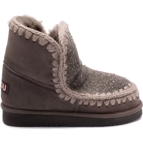 Grey Crochet Trim Boots with Faux-Fur Lining , female, Sizes: 7 UK, 5 UK, 6 UK, 3 UK, 4 UK, 8 UK - Mou - Modalova