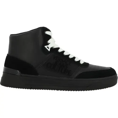 Schwarze Ledersneaker mit Wildlederlogo - Versace Jeans Couture - Modalova