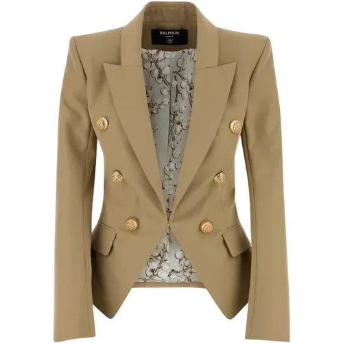 Baumwoll Cappuccino Blazer, Baumwolljacke Elegante Goldene Knöpfe - Balmain - Modalova