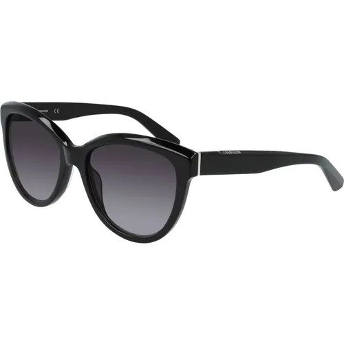 Schwarze Sonnenbrille dunkelgrau getönt , Damen, Größe: 56 MM - Calvin Klein - Modalova